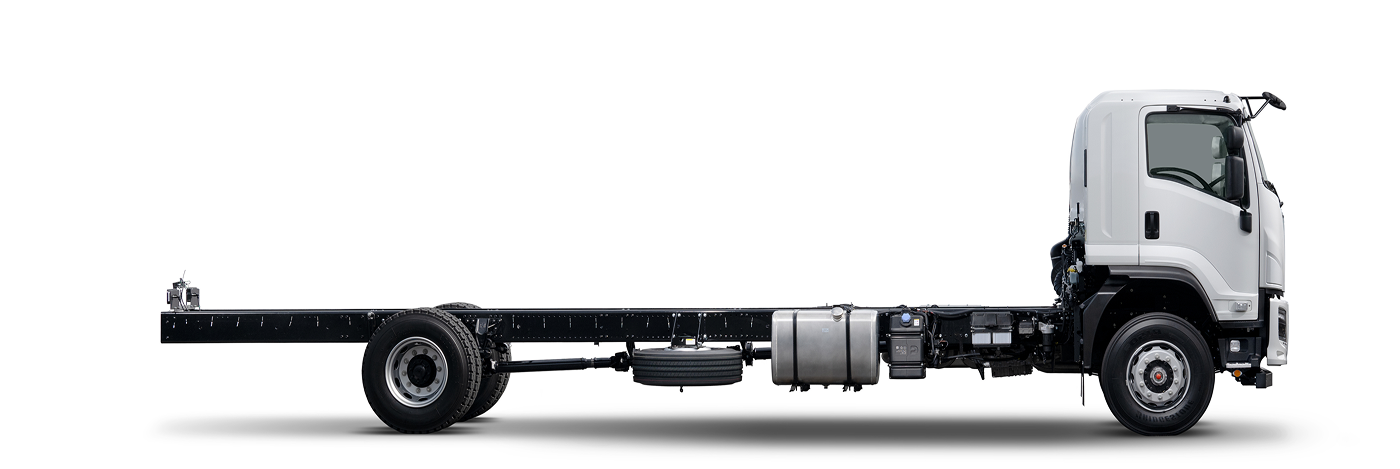 White cab chassis truck with no cargo or body, side view on white background.