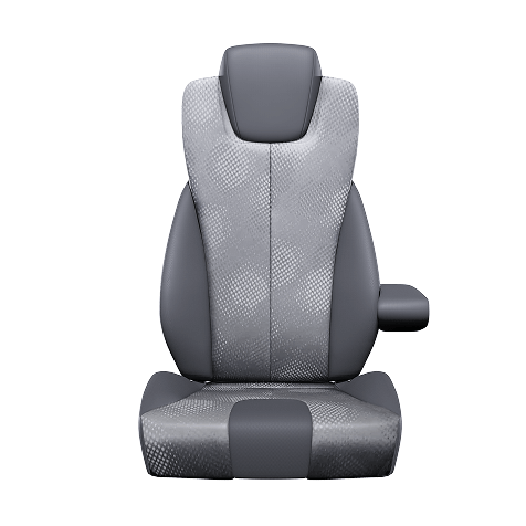 Itim at kulay-abong car seat na may armrest sa kanan.