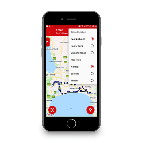 ဖုန်းအပေါ်မြေပုံအပေါ်လမ်းကြောင်းအနီအစိမ်းလိုင်းနဲ့ပြထားသည်
