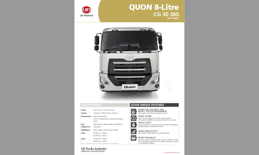 Quon CG 30 360 Spec Sheet