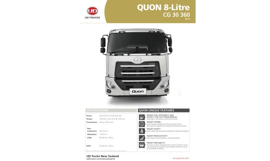 Quon CG 30 360 Spec Sheet