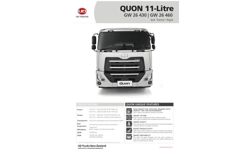 Quon GW 26 430 & 460 Spec Sheet