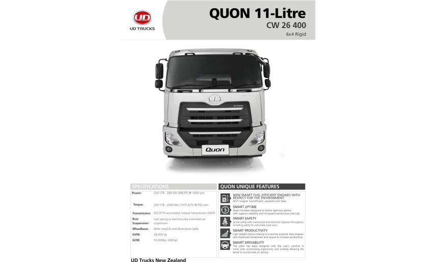 Quon CW 26 400 Spec Sheet