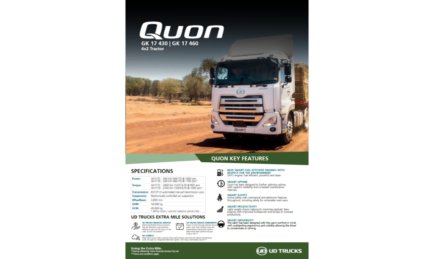 Quon GK 17 430 & 460 Spec Sheet