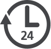 24-hour clock icon with a circular arrow