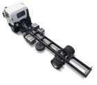Truck chassis with rear dual wheels, no body, viewed from above on a white background.